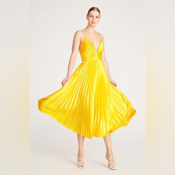 NWOT Amur Viv Mitered Pleating Dress in Yellow Tang Size 00 NWOT - Picture 14 of 14